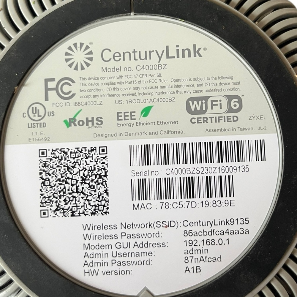 CenturyLink Wireless Modem Model# C4000BZ - Picture 5 of 6